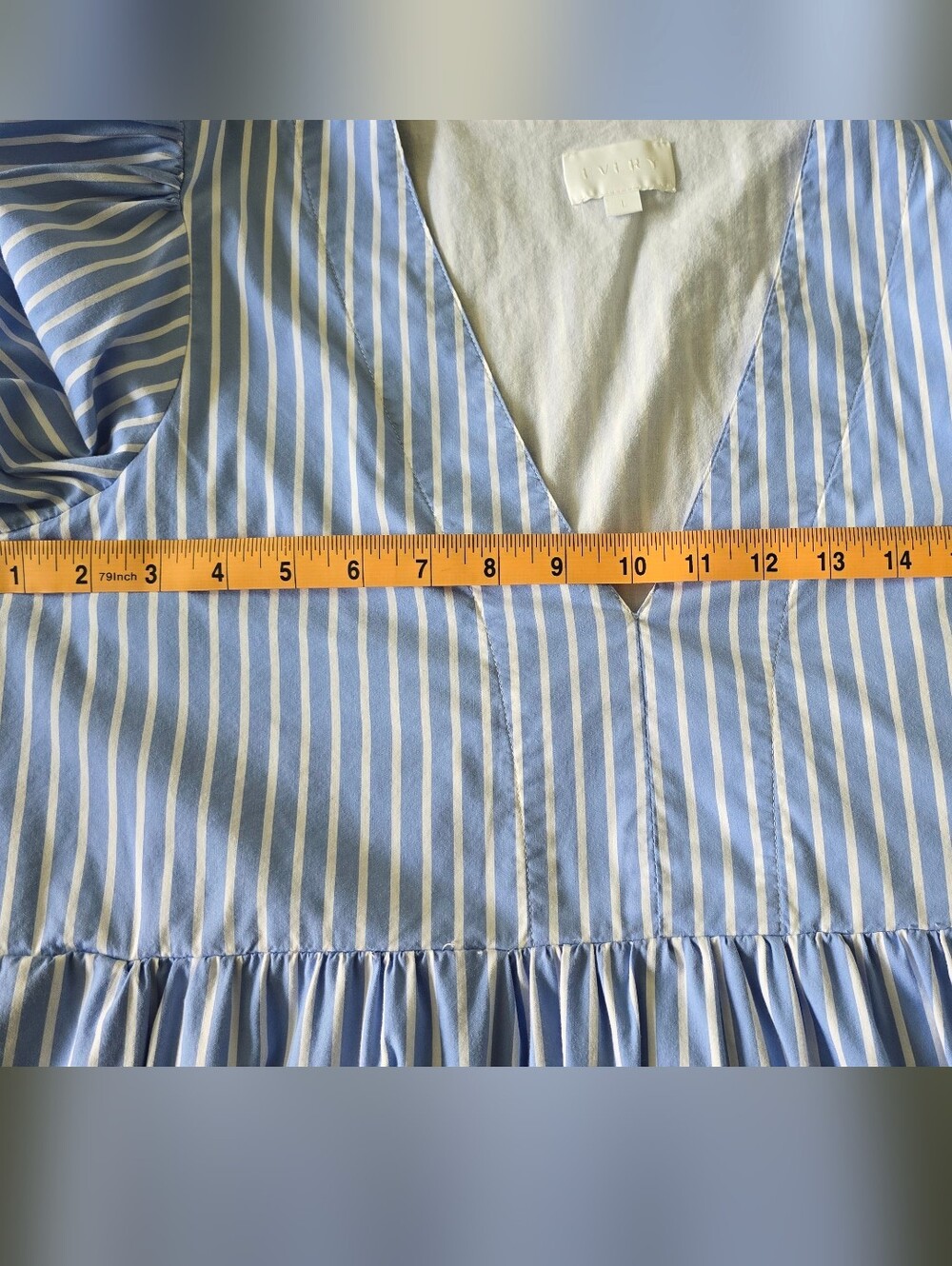 Every Poplin Striped Blue And White Mini Dress, Size: L - Picture 5 of 6